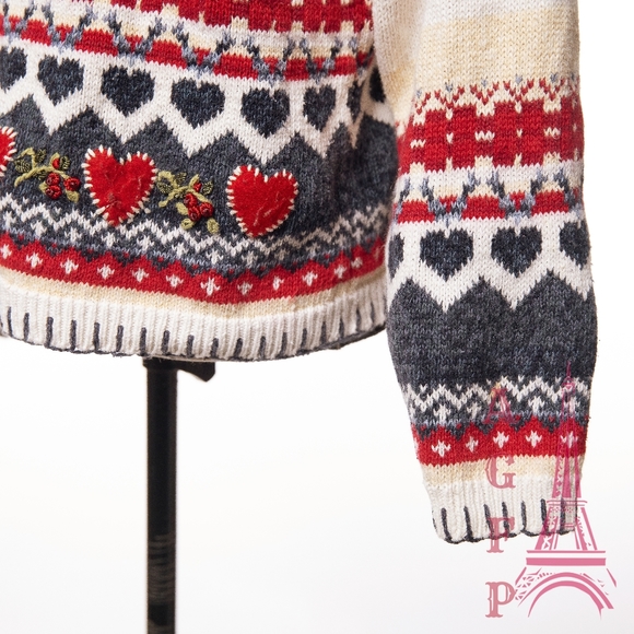 Heirloom Collectibles vintage hearts ugly Christmas chunky knit sweater cardigan - Picture 6 of 16